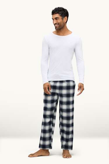 Herren - Flanell-Pyjamahose - kariert - dunkelblau / weiss