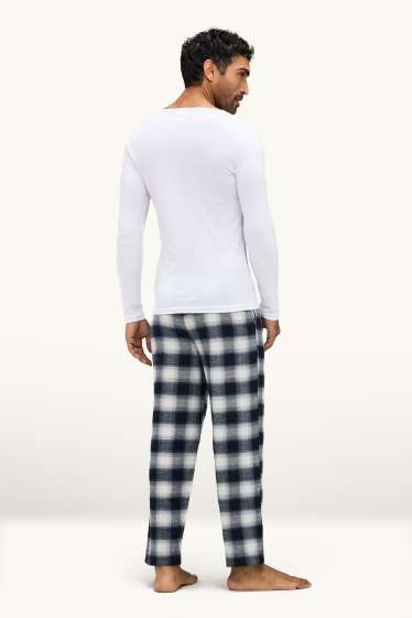 Herren - Flanell-Pyjamahose - kariert - dunkelblau / weiss