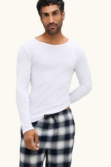 Herren - Flanell-Pyjamahose - kariert - dunkelblau / weiss