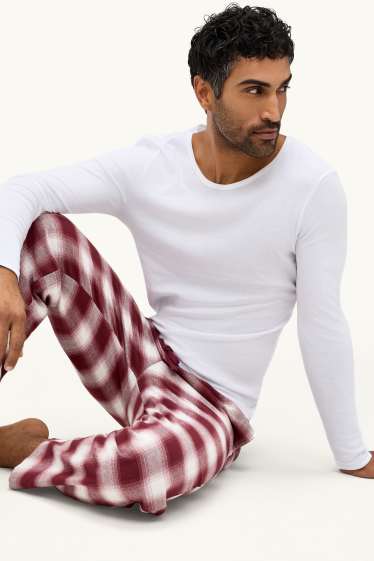 Bărbați - Pantaloni de pijama din flanel - în carouri   - bordo / alb