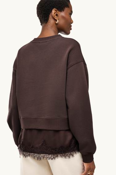 Femmes - Sweat - look 2-en-1 - marron foncé
