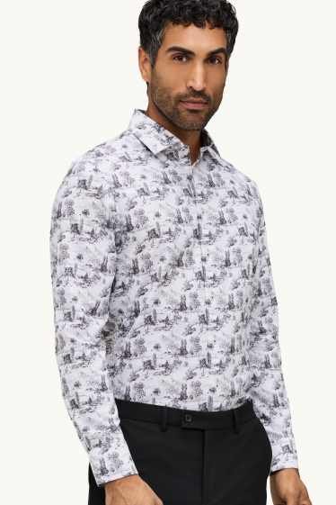 Herren - Businesshemd - Regular Fit - Kent - gemustert - weiß / schwarz