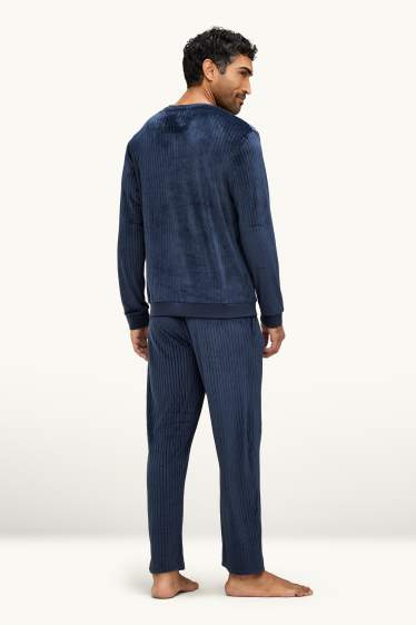 Hommes - Pyjama d’hiver - finition côtelée - bleu foncé