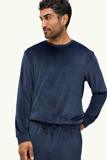 Hommes - Pyjama d’hiver - finition côtelée - bleu foncé