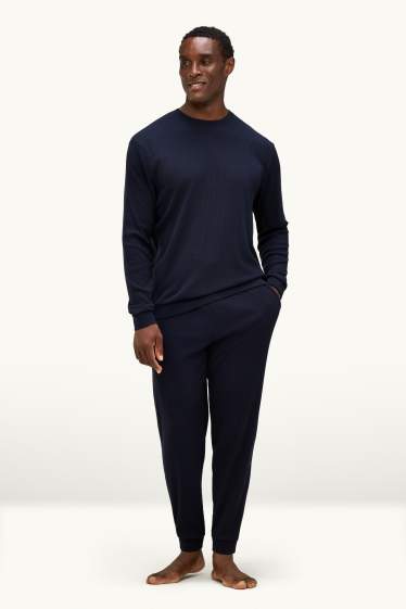 Hommes - Pyjama - finition côtelée - bleu foncé