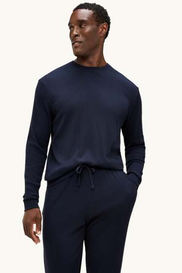 Hommes - Pyjama - finition côtelée - bleu foncé