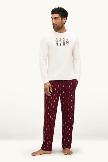 Heren - Mini Me - kerstpyjama voor heren - bordeaux / wit