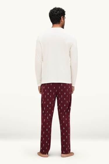Heren - Mini Me - kerstpyjama voor heren - bordeaux / wit
