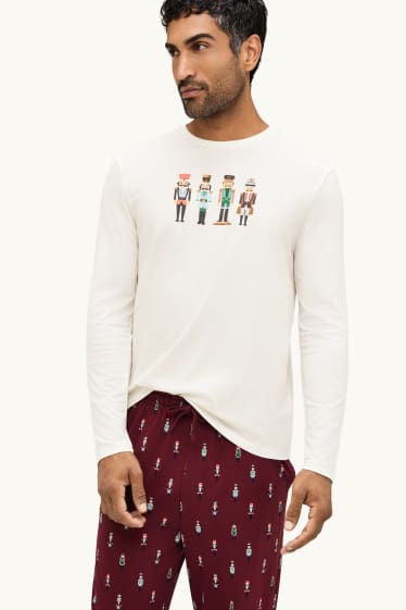 Heren - Mini Me - kerstpyjama voor heren - bordeaux / wit