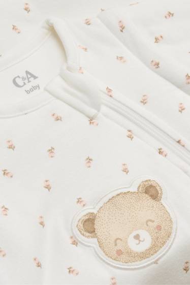 Baby: jongens - Teddybeer en bloemetjes - babyslaapzak - 0 tot 3 maanden - crème wit