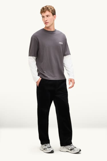 Bărbați - Pantaloni din catifea reiată - relaxed fit - negru