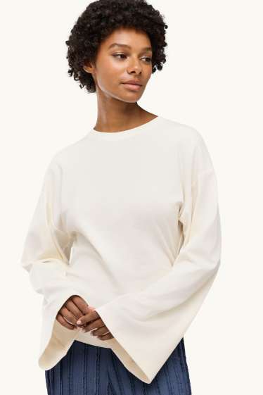 Donna - Maglia a maniche lunghe - slim fit - bianco crema