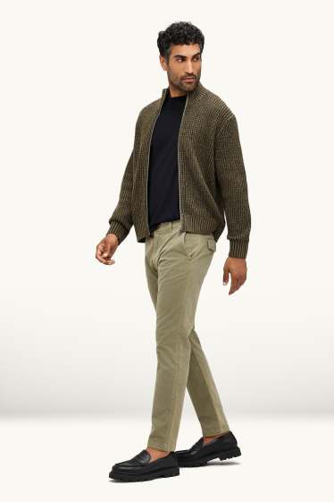 Bărbați - Chino din catifea reiată - slim fit - structurați - kaki