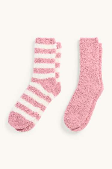 Damen - Multipack 2er - Kuschelsocken - gestreift - rosa
