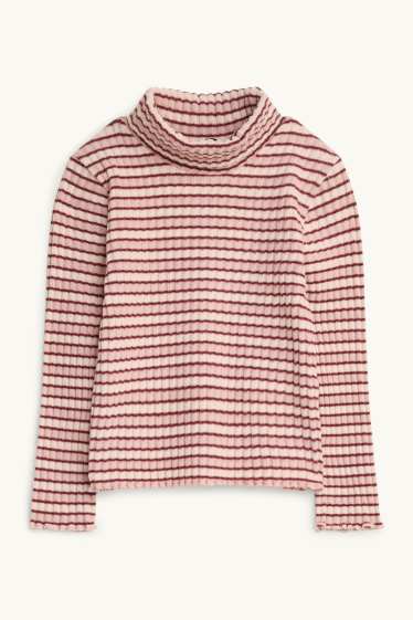 Enfants filles - Haut à col roulé - à rayures - finition texturée - beige / bordeaux
