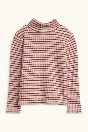Enfants filles - Haut à col roulé - à rayures - finition texturée - beige / bordeaux