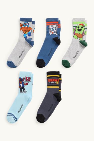 Kinder Jungen - Multipack 5er - Brawl Stars - Socken mit Motiv - blau / grau