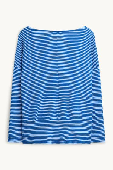 Dámské - Tričko s dlouhým rukávem - slim fit - pruhované - modrá/bílá