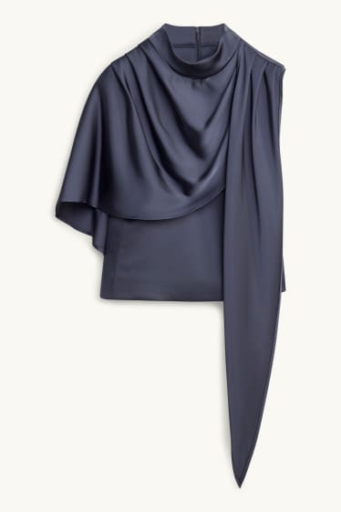 Dames - Satijnen blouse - donkerblauw