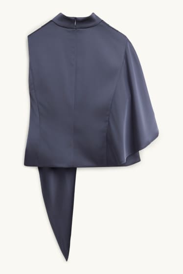 Dames - Satijnen blouse - donkerblauw