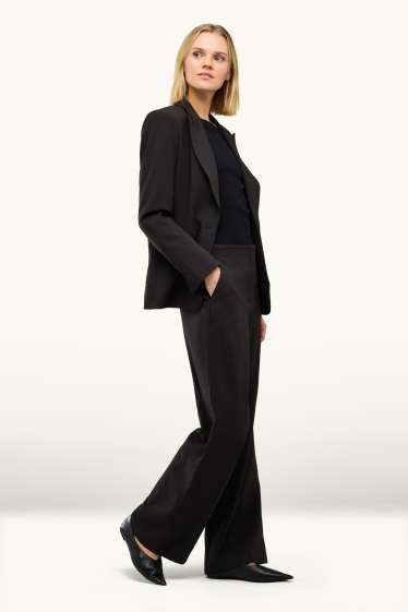 Damen - Business-Hose - High Waist - Wide Leg - schwarz