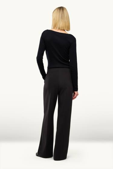 Damen - Business-Hose - High Waist - Wide Leg - schwarz