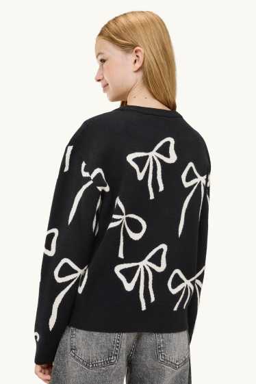 Kinder Mädchen - Schleife - Pullover - schwarz / weiß