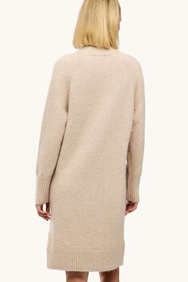 Women - Knitted dress - straight fit - light beige