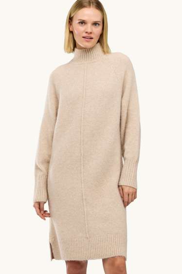 Women - Knitted dress - straight fit - light beige