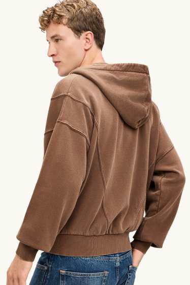 Heren - Sweatvest met capuchon - bruin