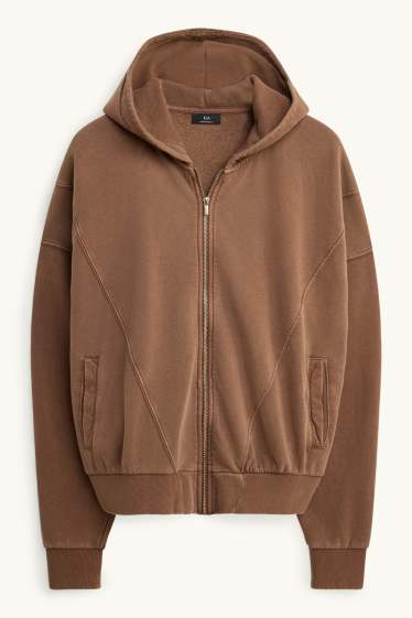 Heren - Sweatvest met capuchon - bruin