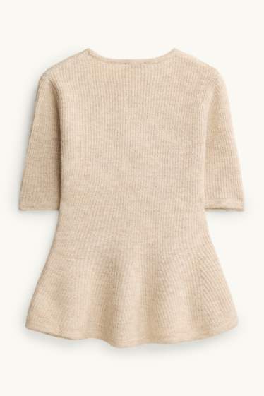 Damen - Strickpullover - kurzarm - gerippt - hellbeige