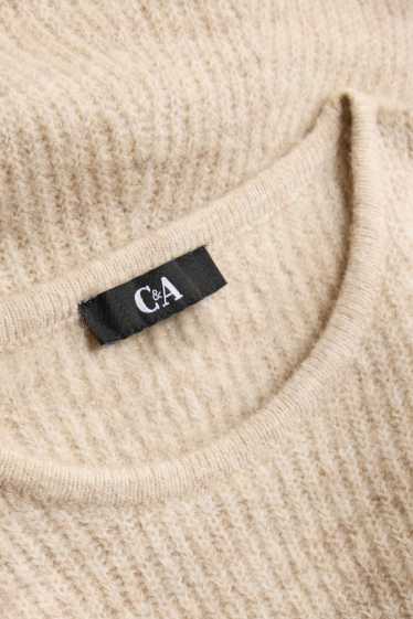 Damen - Strickpullover - kurzarm - gerippt - hellbeige