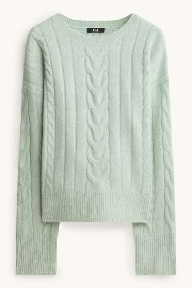 Damen - Pullover - Zopfmuster - hellgrün
