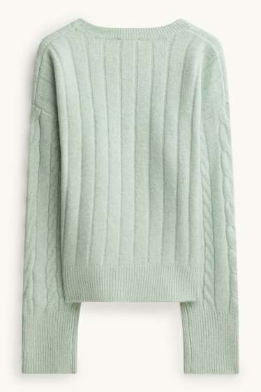 Damen - Pullover - Zopfmuster - hellgrün