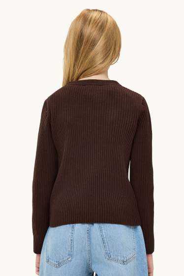 Enfants filles - Pull - finition côtelée - marron foncé