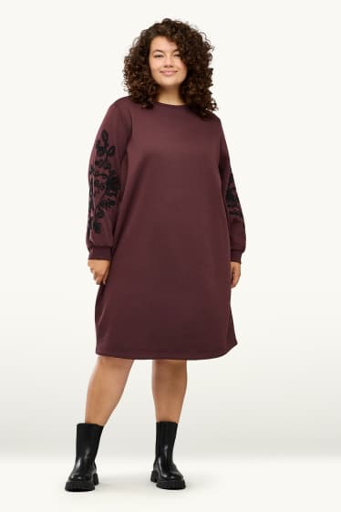 Dona - Vestit de dessuadora - straight fit - brodat - marró