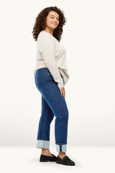 Damen - Straight Jeans - High Waist - dunkeljeansblau