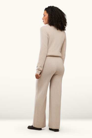 Femmes - Pantalon en cachemire - mid waist - straight leg - beige clair