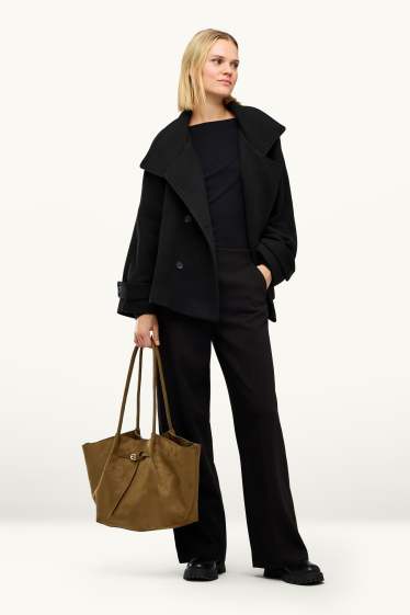Dámské - Velká kabelka shopper - imitace semiše - khaki