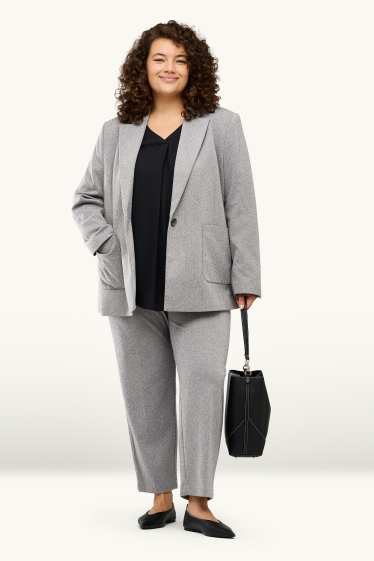 Femei - Pantaloni de stofă - talie înaltă - tapered fit - structurați - gri melanj