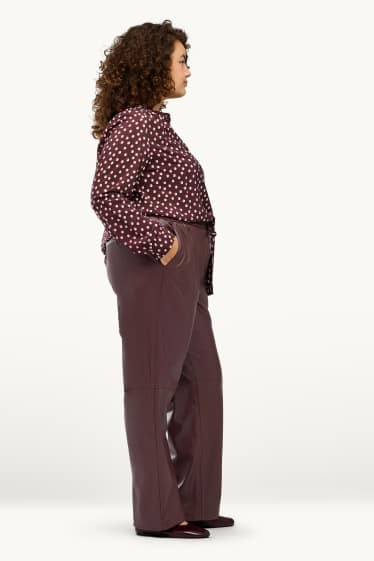 Femmes - Pantalon en toile - mid waist - straight leg - matière synthétique - bordeaux
