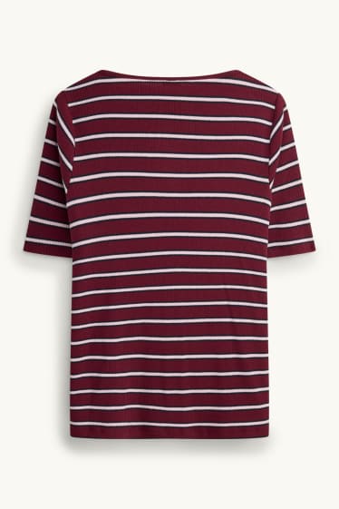 Damen - T-Shirt - Regular Fit - gestreift - gestreift - bordeaux / weiss