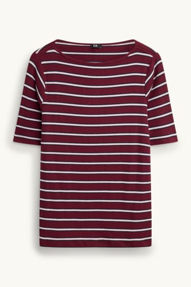 Damen - T-Shirt - Regular Fit - gestreift - gestreift - bordeaux / weiss