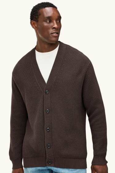 Uomo - Cardigan - a coste - marrone scuro