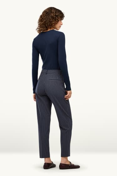 Dames - Pantalon - mid waist - tapered fit - gestreept - donkerblauw / wit