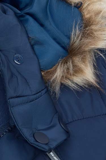 Bambini - Giacca trapuntata con cappuccio e riporto di ecopelliccia - idrorepellente - blu scuro