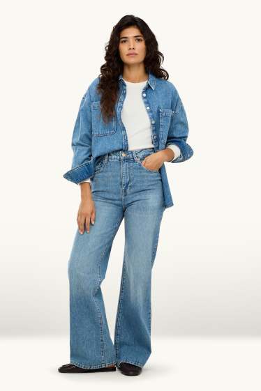 Femmes - Wide leg jean - high waist - jean bleu