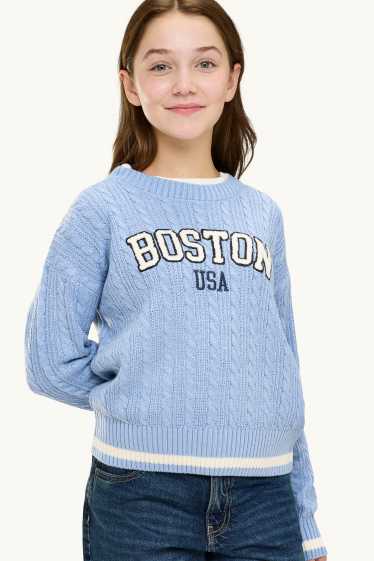 Copii - Fete - Boston - pulover - cu torsade - albastru deschis