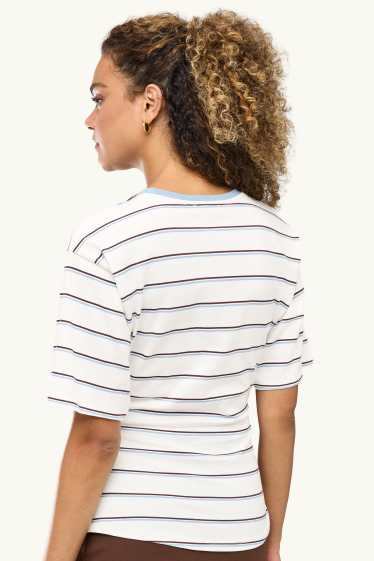 Femmes - T-shirt - slim fit - à rayures - blanc / bleu clair